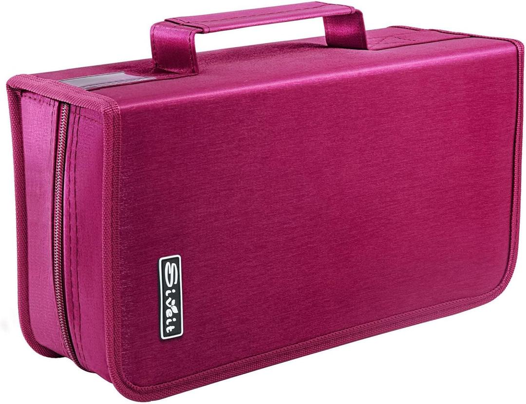 Siveit CD/DVD Storage Holder - 128 Capacity Organizer, Portable CD Wallet for Home & Travel (Black, Rose)