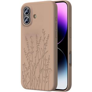 OAOA Magnetic Engraved Case Compatible with iPhone 16 Case, Compatible with Magsafe, Camera All-Round Protection, Slim Liquid Silicone Phone Case for Women Girls, Light Brown Flower