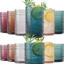 Khen Plastic Hobnail Drinking Glasses Set of 12 Neutral Tones Cups 6x 10oz Lowball & 6x 1oz Highball Acrylic Beaded Design, BPA-Free, Dishwasher Safe Indoor/Outdoor Drinkware Water, Juice, Cocktails (13 Ounces, Multicolor)