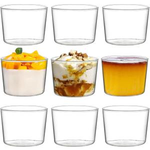 yarlung 9 Pack Small Glass Dessert Bowls, 8 Oz Custard Cup Clear Pudding Cup, Tasting Glasses Prep Bowls for Parfait, Ice Cream, Party Birthday
