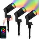 Smart Landscape Lighting, 3 Pack RGBW Color Changing LED with App Control Waterproof Spotlight, Outdoor Yard Spot Lights with 36W Transformer & Timer, LED Lawn Light with Music Sync