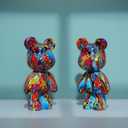 Graffiti Bear Statue Decor for Home, Resin Animal Sculpture Ornament for Indoor Room (Type D)