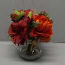 Artificial Fall Floral Centerpiece with Vase, Fake Flowers for Autumn Table Decorations, Silk Rose & Maple Leaves Arrangement, Rustic Cement Vase Harvest Decor for Dining Table, Kitchen, Living Room (Yellow)