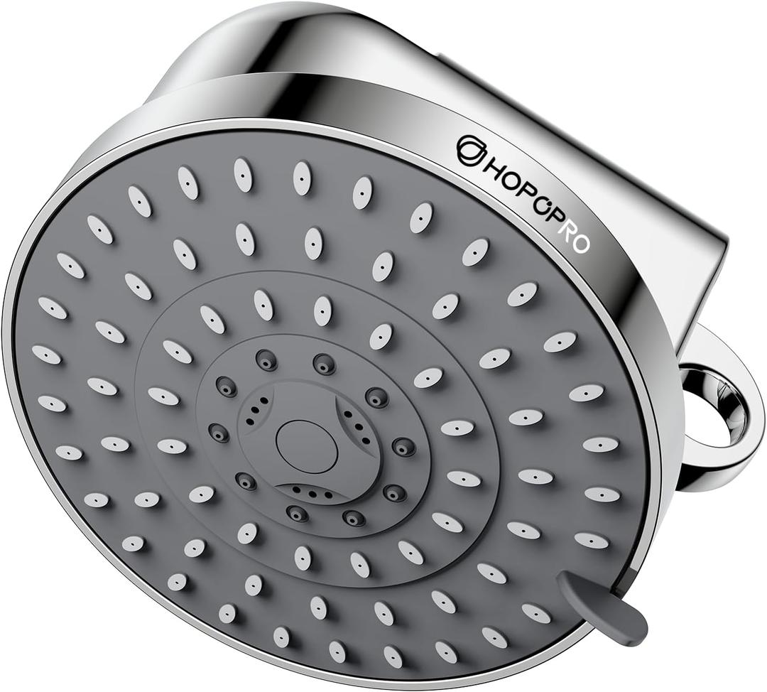 High Flow Filtered Shower Head, HOPOPRO 5 Modes High Pressure Fixed Showerhead with Filter, 2-In-1 Shower Head Filter for Hard Water, Remove 99% Chlorine, Improves Skin Hair Condition (6 Inch Silver) (Chrome)