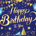KatchOn, XtraLarge Blue and Gold Happy Birthday Banner - 72x44 Inch | Bday Backdrop Banner for Birthday Decorations | Blue Party Decoration