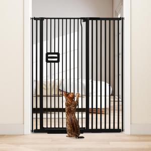 SMONTER 55" High Extra Tall Baby Gate, Safety Cat Gate for Doorways, Expands to 42.9"-46.9" Wide, Auto Close Dog Gate, No Drilling Pressure Mounted Cat Fence, Pet Gate Indoor for Stairs, Black