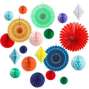 20Pcs Multi-Color Paper Honeycomb Balls Decoration Kit for Candy Bar Birthday Party Decor Retro-Rainbow Colourful Baby Bridal Shower Wedding Supplies Home Club Bar Decoration Easter Summer (Rainbow)