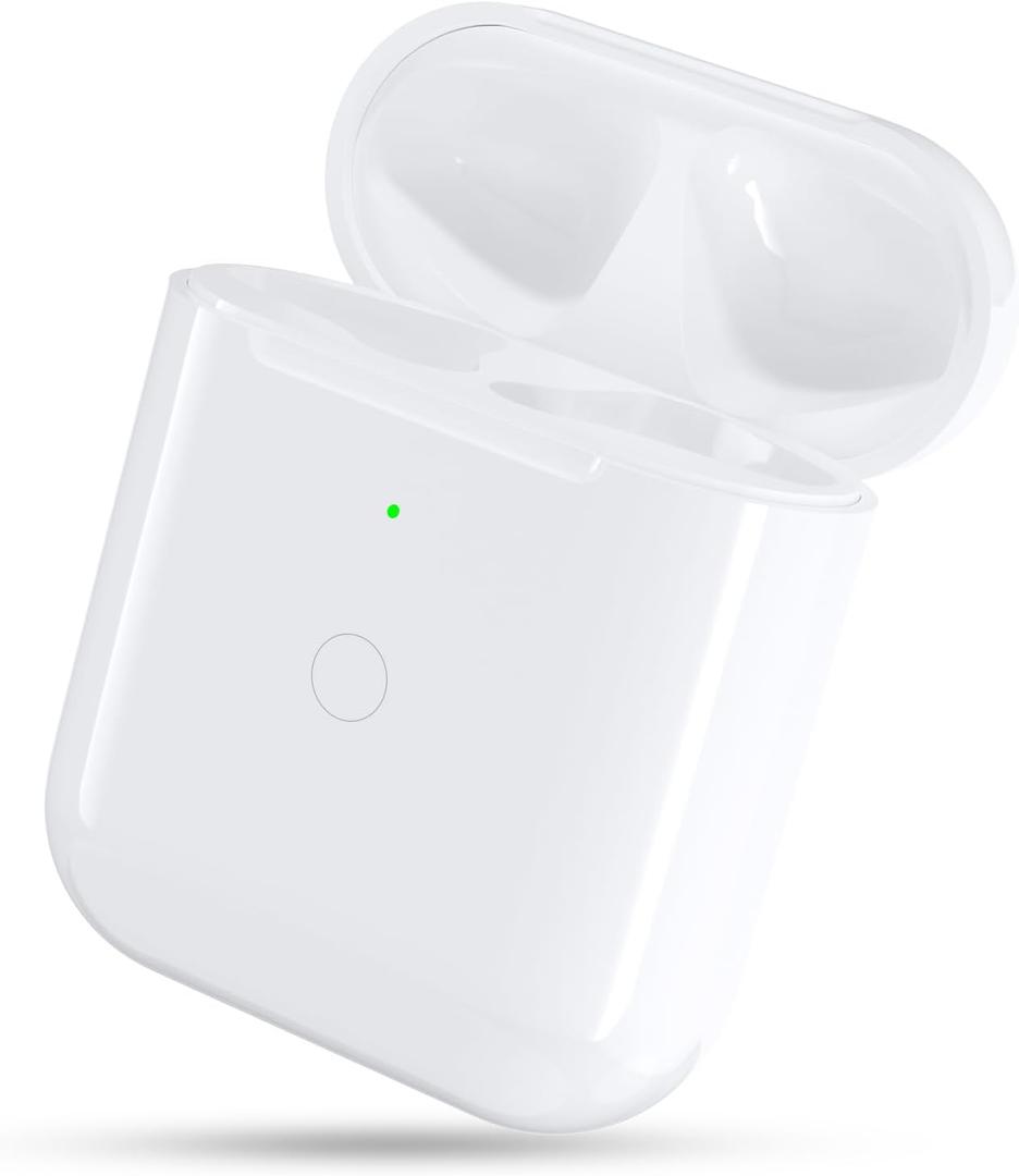 Wireless Charging Case Replacement Compatible with AirPods 1st & 2nd Generation,450 mAh Air Pod 1/2 Generation Charger Case with Bluetooth Pairing Sync Button,White (No Earbuds)