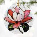 Magnolia Flower Ornament Christmas Decoration & Christmas Ornament; Round Ceramic (Holiday Present, Bauble Present, Gift Idea, and Gift Exchange) | Heirloom Keepsake