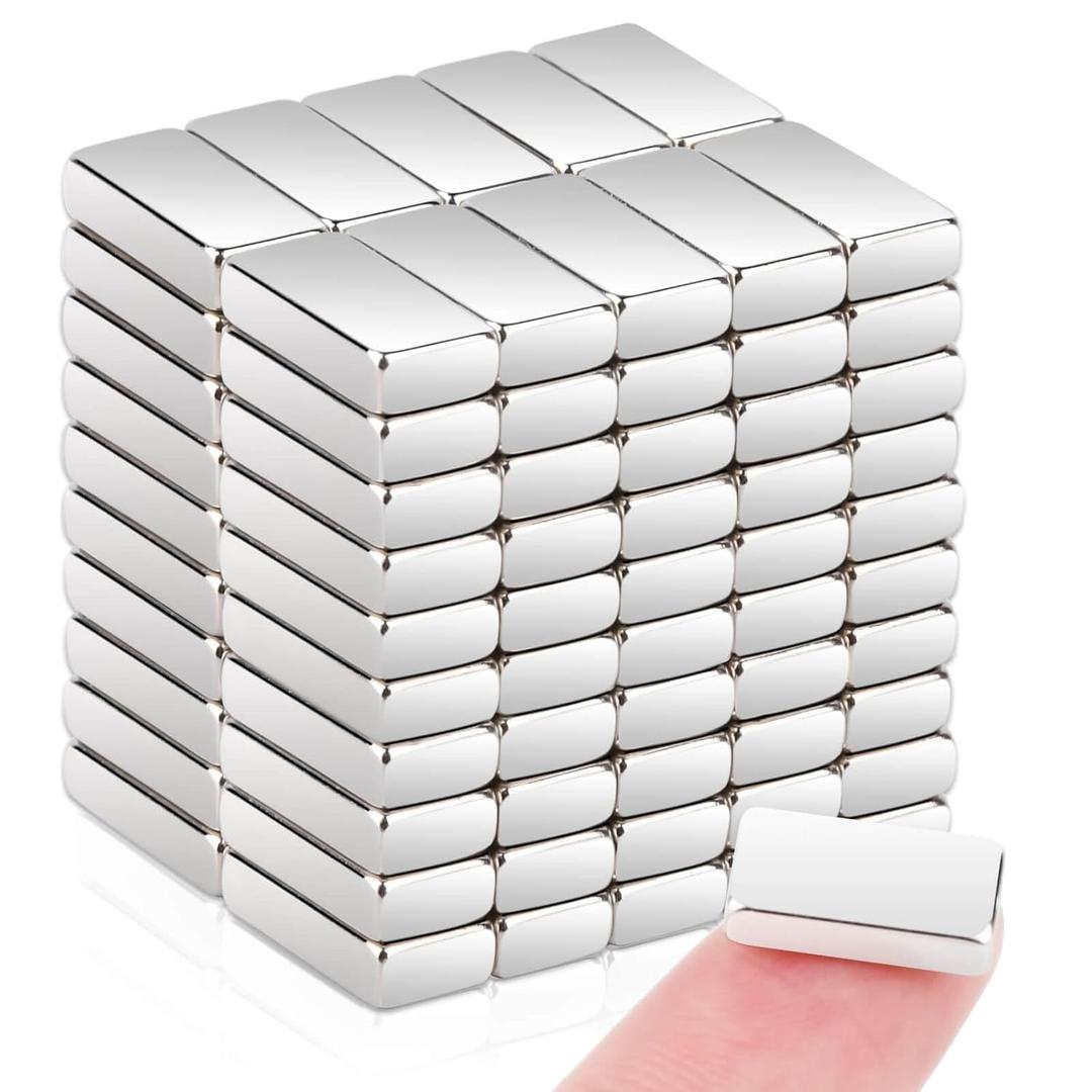MIN CI 100Pack Powerful Neodymium Bar Magnets, 12 x 6 x 3mm, Silver, Rectangular, Super Strong Permanent Rare Earth Magnets, Heavy Duty, Multipurpose