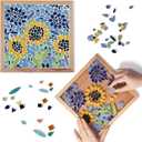 E2CTiles Sunflower Ceramic Mosaic Art Kit, DIY Mosaic Tile Craft Kit for Adults & Kids 8 Ages, Easy to Make, No Experience & No Cutting Needed, Gift Idea, Home Decor Art, Full Mosaic Supplies