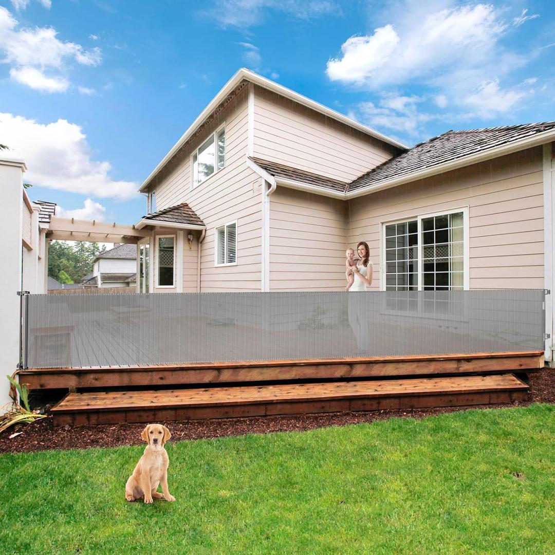 195 Inch Retractable Baby Gates Extra Wide Dog Gate for Large Openings 33" Tall Extra Large Retractable Dog Gates for The House Indoor/Outdoor Child Gate Mesh Pet Gates for Dogs Garage Deck Gate, Grey (Gray)