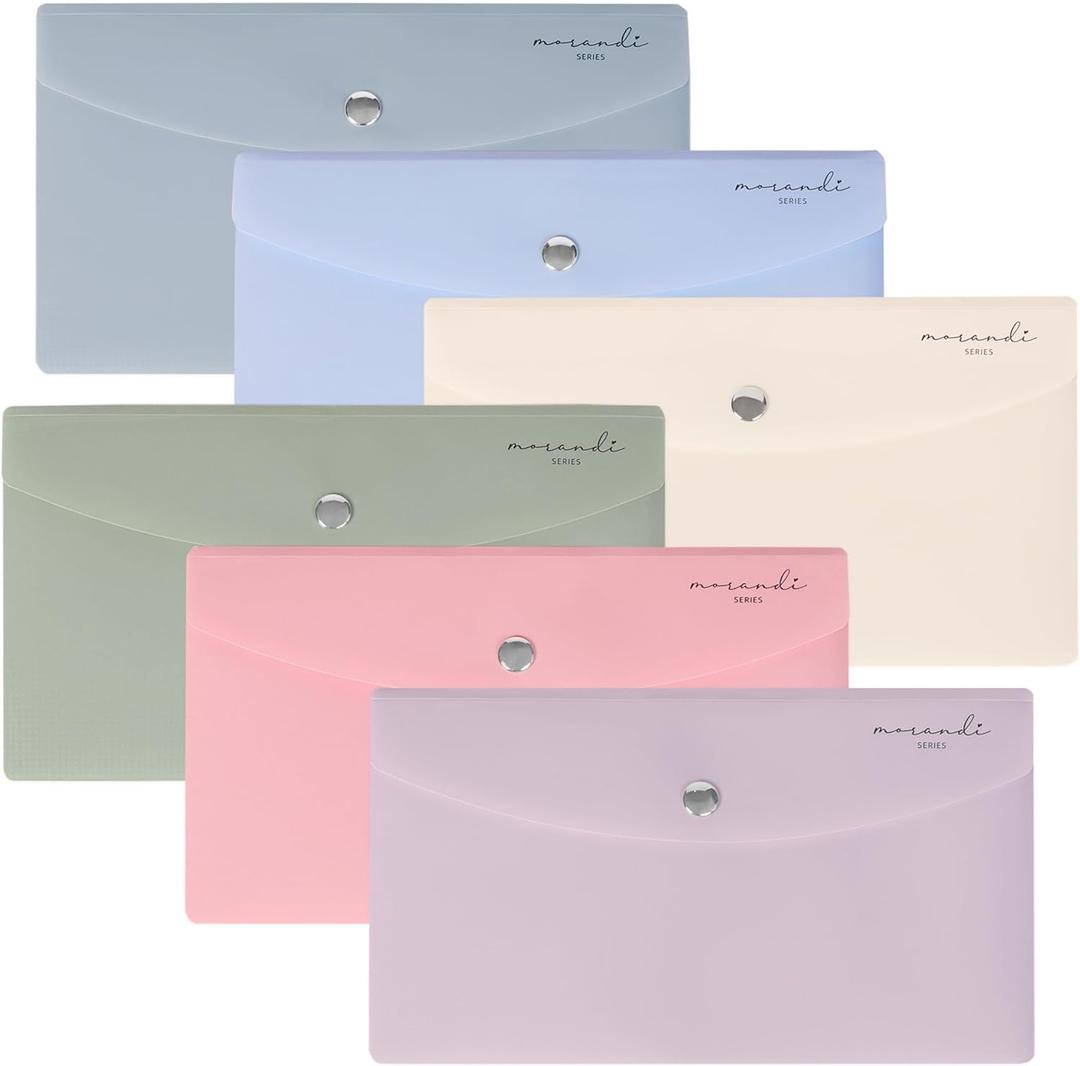 H4D Budget Envelopes for Cash System, Bill Bags, Small Plastic Receipt Holder Organizer, Pastel Colors, 9x5 Inch, 6 Pack (1 Set)