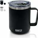 13 Oz Coffee Mug with Handle and Lid, Leak Proof Travel Tumbler, Stainless Steel Vacuum Insulated Thermal Cup, Double Wal Water Bottle for Hot & Cold - Sport, Work, Camping & Dishwasher Safe (Black)