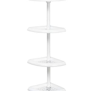 Tension Pole Shower Caddy, 7.2 in OAL, 10.6 in OAW, 4-Shelf, Plastic, White
