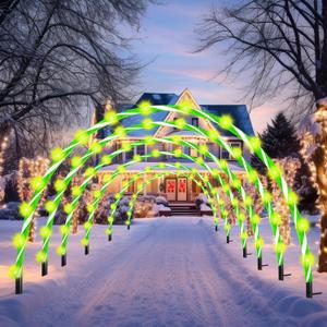 VIHOSE 10ft Christmas Candy Light Arch LED Christmas Outdoor Arches Decor with Flasher Modes Xmas Candy Cane Pathway Markers Lights for Holiday Wedding Yard Lawn Decor(6 Pcs,Green White Stripe)