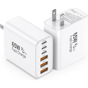USB C Charging Blocks, 65W USBC Wall Fast Charger Block, Type C iPhone USB C Charger Fast Charging Brick, 6-Port Multiport Charger Plug Power Adapter for iPhone 17/16/15/14/Pro Max, GalaxyS25 26,iPad (White)