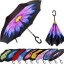 MRTLLOA 49 Inch Oversize Windproof Inverted Reverse Upside Down Umbrella, Golf Size Rain Umbrella, Double Layer, C-Shaped Handle for Men, Women and Kids (N-Glaze Flower)