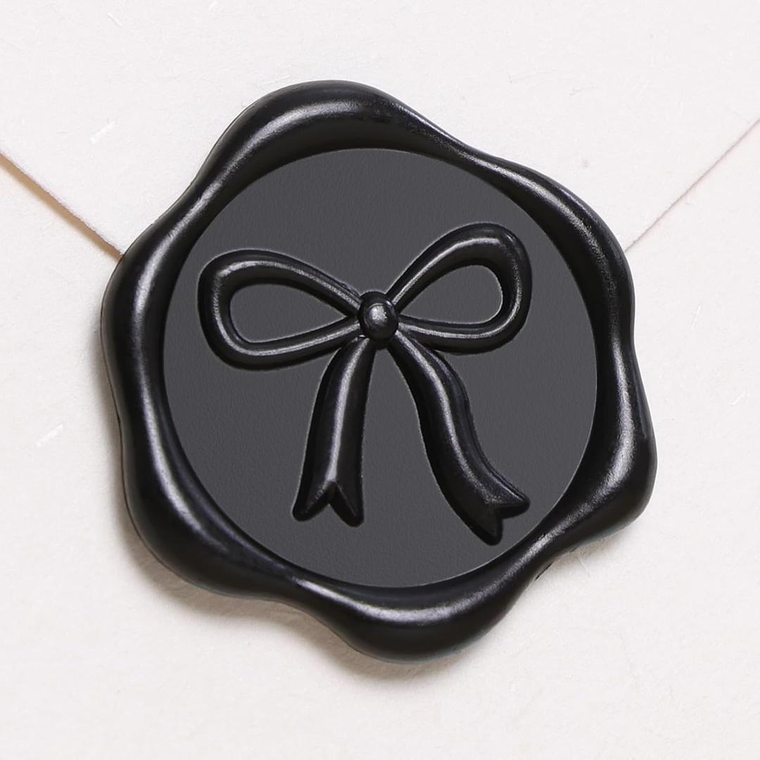 UNIQOOO 3D Bow Wax Seal Stickers - 50 Pcs Elegant Self-Adhesive Black Seals, for Wedding Invitations, Gift Wrapping Decals,Envelopes, Christmas & Party Decor, Greeting Cards