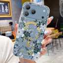 SCORPIFY for iPhone 17 Pro Case [Compatible with MagSafe] with Blue Nemophila Floral Design, Cute Clear Flower Magnetic Phone Cover for Women Girls,[Non Yellowing] Slim Bumper with Gold Accents