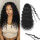 14 Inch Pre Looped Ocean Wave Crochet Braids Pure Protein Close to Human Hair 8 Packs Boho Ocean Braids Pre Twisted Deep Wavy Crochet Hair for Black Women(14Inch 1B)