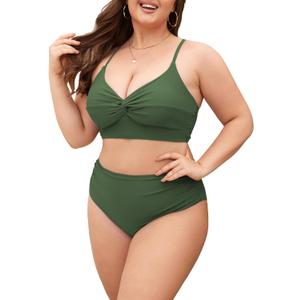 ZAFUL Womens Plus Size Bikini Twist High Waisted Bikini Sets Push Up Bikini Swimsuits Tummy Control 2 Piece Bathing Suit (X-Large Plus, Solid:light Green)