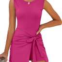 Caracilia Women Summer Sleeveless Bodycon Tie Cinched Waist Romper Skort Mini Dress Built in Shorts Night Out Vacation Dress L