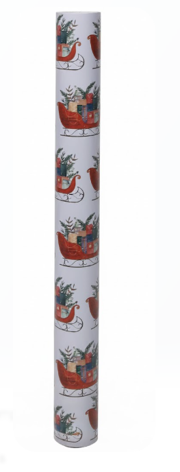 LaRibbons Christmas Wrapping Paper Jumbo Roll with Red Pom Pom, Classic Sled Design Gift Wrap Set for Christmas, Holiday, Party Celebration, 30 Inch X 40 Feet (100 sq. ft. ttl.)