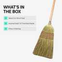Corn Broom with Wood Handle Heavy Duty Indoor Outdoor Broom (1 1/4 Inch Handle)