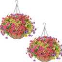 Artificial Flowers Hanging Plants in Basket,Artificial Hanging Flowers for Outdoor Indoor Decor,UV Resistant hanging Baskets with Fake Flowers for Spring Summer Patio Garden Porch Deck Home Decor (2PCS, Multi Color)