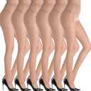 YAGAXI 20D Sheer Tights for Women - 6 Pairs Women's Control Top Pantyhose (Beige, M)