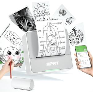 iDPRT Mini Printer with 1 Roll Sticker Paper, Portable Sticker Maker Machine Efficiently and Quickly, Thermal Printer for Study Notes, Pictures, DIY, Label, Free App with Multiple Templates, Gray (Spliced-White)