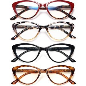 EYEURL 4-Pack Cat Eye Reading Glasses for Women Blue Light Blocking Computer Reading Glasses Anti-Glare Cat Eye Readers For Women,1.75