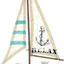 CoTa Global Aquarius Sailboat Decor - Large Handmade Wooden Boat Decor Cute Beach Style Model Sail Boat Decorations, Nautical Themed Table Top Decor