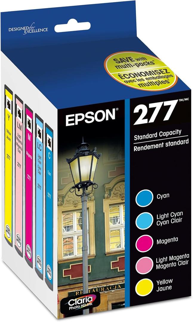 EPSON 277 Claria Photo HD Ink Standard Capacity 5 Color Cartridge Combo Pack (T277920-S) Works with Expression XP-850, 860, 950, 960, 970