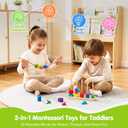 Montessori Wooden Threading Beads Set for Toddlers 3 4 5, Bead Sequencing & Stacking Toy with Pattern Cards, Lacing Beads, Shape Matching Stacker, Fine Motor STEM Learning Gift