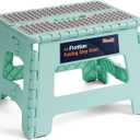 Flottian 9" Folding Step Stool for Adults and Kids Holds Up to 300 lbs,Non-Slip Folding Stools with Portable Handle, Compact Plastic Foldable Step Stool for Bathroom,Bedroom, Kitchen Teal