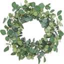 Lvydec Artificial Eucalyptus Wreath - 20" Fake Green Leaves Eucalyptus Wreath with Seeds for Front Door, Wall, Window, Farmhouse Decoration