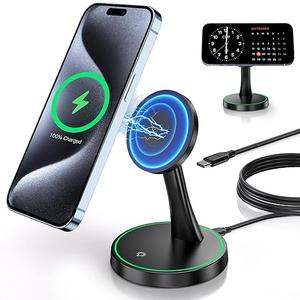 Magnetic Wireless Charger Stand 15W Fast Mag-Safe Charger for iPhone 15/15 Pro/15 Plus/15 Pro Max/14/13/12 Series Magnet Wireless Charging Station/Pad with Sleep-Friendly Light for AirPods 3/Pro/Pro 2