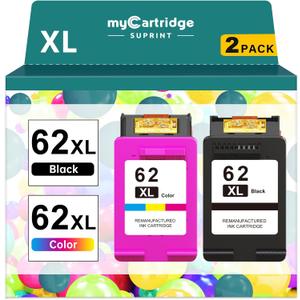 62XL Ink Cartridges Black and Color Remanufactured for HP Ink 62 for HP 62XL Ink Cartridge Combo Pack Work for HP ENVY 7640 7645 5660 5540 5640 Officejet 5740 8040 Mobile 200 250 Printer Ink 62
