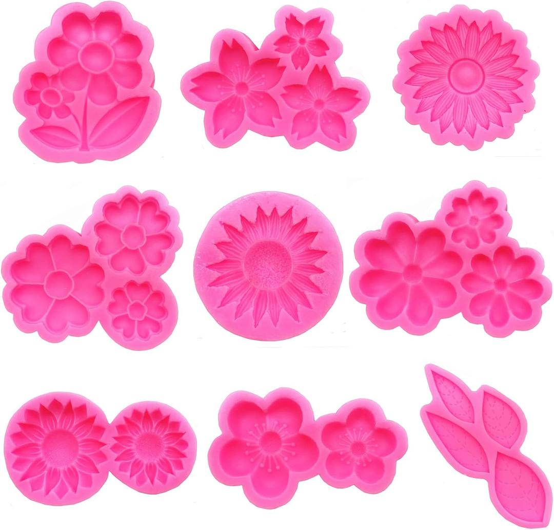 8 Pcs Flowers Fondant Molds,Flower Silicone Mold for Cupcake Dessert Chocolate Jelly Cookie Decor, Jewelry, Pastry, Chocolate,Handmade Soap Mould Candy Making(Pink) (Irregular shape)