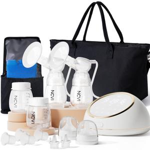 NCVI Electric Breast Pump F1, VibesFlow Micro-Vibration with Hospital-Grade Suction for More Comfort & Flow, Independently Adjustable Suction & Rhythm, Breastfeeding Kit with Storage & Cooler Bags