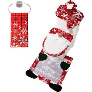 JOYIN 5 Pieces Christmas Theme Bathroom Decoration Set w/Toilet Seat Cover, Rugs, Tank Cover, Toilet Paper Box Cover and Santa Towel for Xmas Indoor Dcor, Party Favors (Gnome)