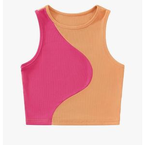 SweatyRocks Women's Summer Ribbed Knit Sleeveless Vest Color Block Crop Tank Top, Size M