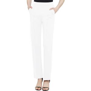 Urban CoCo Women's Yoga Dress Pants Stretchy Casual Slacks Straight Leg Work Pants with Pockets (Large, White)