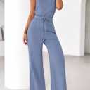 PRETTYGARDEN One Piece Jumpsuits for Women Dressy Summer Business Casual Outifts Sleeveless Mock Neck Wide Leg Rompers(Haze Blue,XX-Large) 