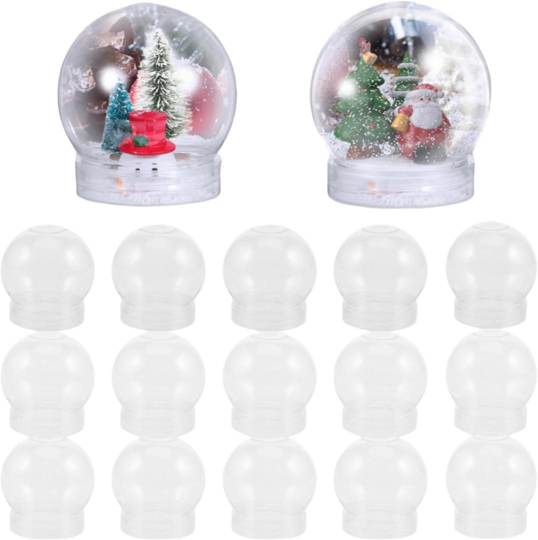 NOLITOY 15Pcs DIY Snow Globe Kit: 2.7" Clear Plastic Water Globes with Leak-Proof Screw Cap - Empty Snowball Spheres for Crafts, Photos, Miniatures Home Decor Keepsakes