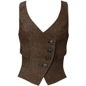 Women's Suit Vest Herringbone Tweed Work Wear Slim Fit Waistcoat Lady Sleeveless Jacket (XX-Large-3X-Large, Brown)
