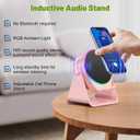 Wireless Induction Speaker, 4 in1 Phone Stand Bluetooth Speaker Amplifier with Colorful Ambient Light 360 Rotation Holder for Tablet iPhone Android,Portable Birthday Gifts for Adults Teens (Pink)