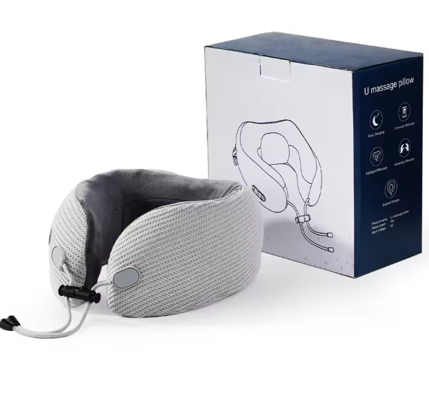 XSWQDLQ Travel Neck Pillow/Electric Neck Massager with Heating, Memory Foam Pillow for Neck Pain Relief, Neck Support Pillow for Airplane, Car, Office, Gift (Grey)